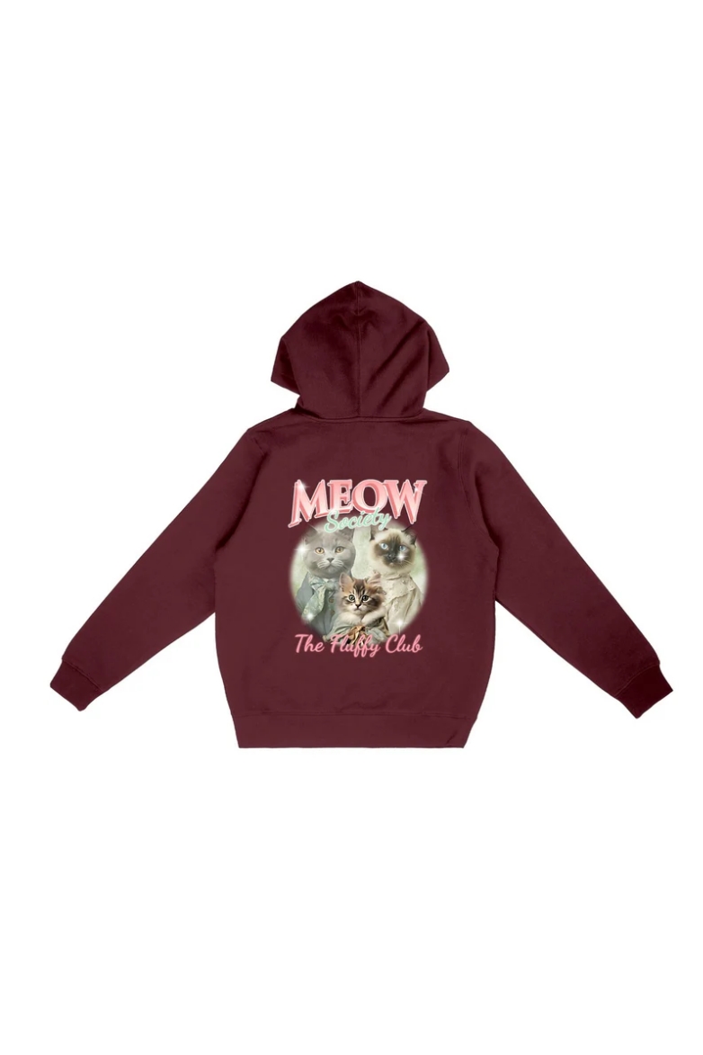 Oat Milk Club Damen vegan Hoodie Meow Society Burgundy
